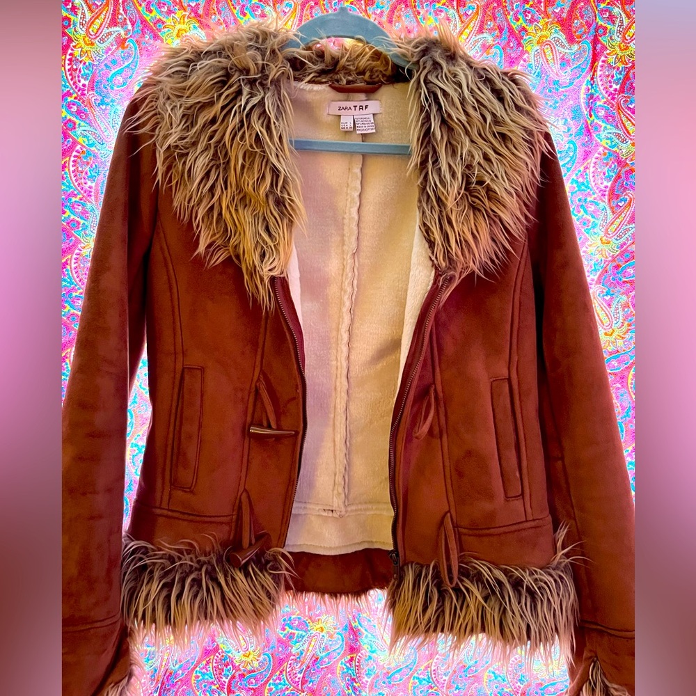 Very rare ZARA brown faux suede AFGHAN Jacket